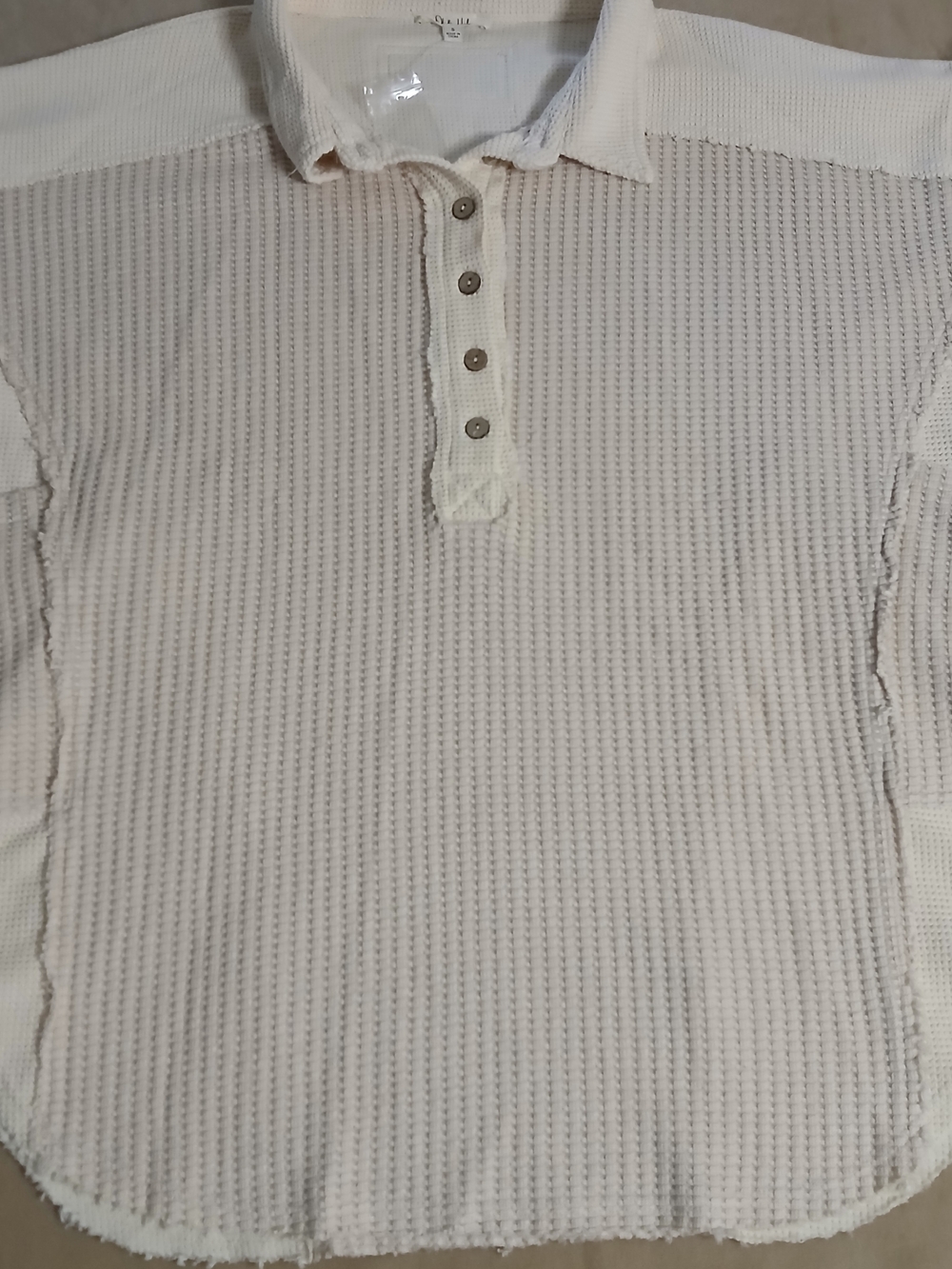 Oli & Hali Cream Waffle Knit Polo with Button Placket